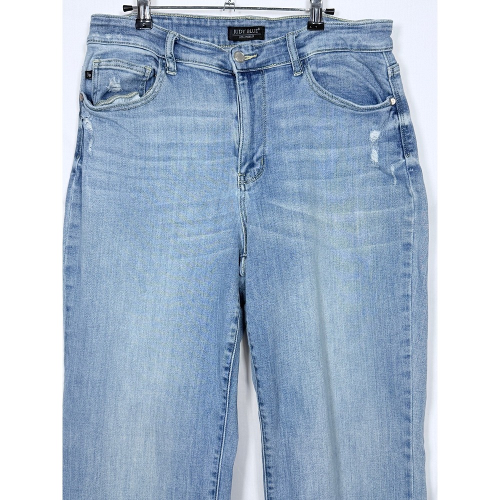 Judy Blue High Rise Wide Leg Jeans Light Wash Distressed 14W JB82407MD-PL Denim - Picture 2 of 13